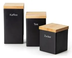 Continenta Vorratsdose Quadratisch Mit Holzdeckel, Matt Schwarz